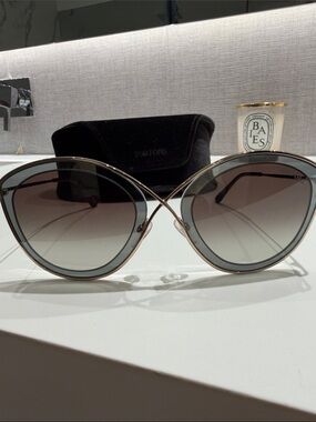 Tom Ford Women's Cat Eye Sunglasses in Grayish-Green and Gold